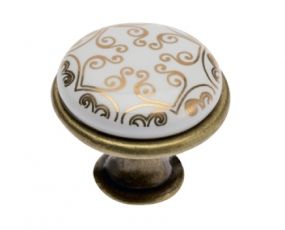Ручка-кнопка, старая бронза/керамика (золотой орнамент-2)