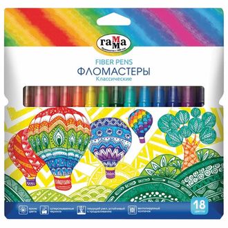 Фломастеры ГАММА "Классические", 18 цветов, вентилируемый колпачок, картонная упаковка, 180319_12, 6 наборов