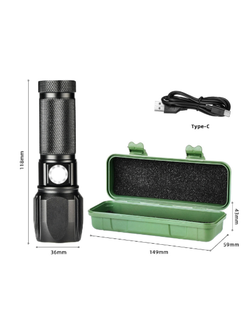 Фонарь ручной аккумуляторный, в зеленом футляре (BL-P01)