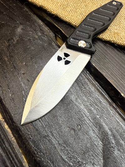 Фрикционный складной нож Атом-1 сталь AUS10, рукоять G10 черный