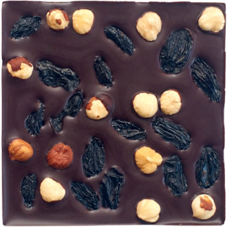 Шоколад на финиковом сиропе горький с фундуком и чёрным виноградом, 90г (Добро)