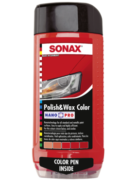 Полироль цветная с воском + карандаш &quot;SONAX Polish &amp; wax color NanoPro&quot; 500 мл (красная)