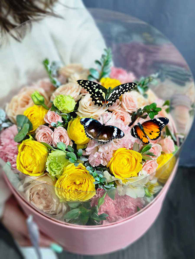Букет в коробке с бабочками №91