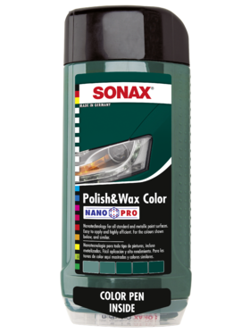 Полироль цветная с воском + карандаш &quot;SONAX Polish &amp; wax color NanoPro&quot; 500 мл (зеленая)