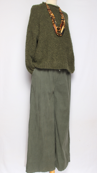 Брюки вельветовые "Трубы шнурок в поясе" хаки до 54