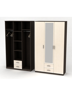 Шкаф распашной  3-х дверный "Тополь" с зеркалом  1200 мм (Бр)