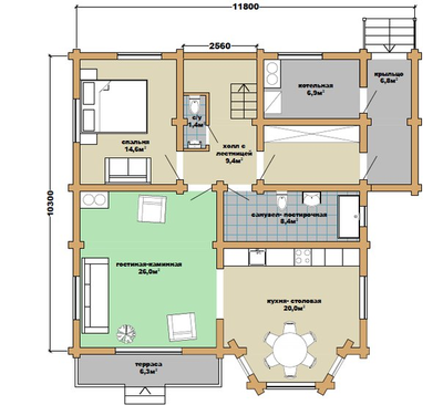 Дом из бревна ДБ-22, 225 м2