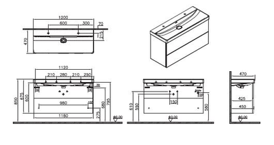 Шкаф Vitra Metropole Pure с раковиной, c 2 ящиками, с подсветкой в верхнем ящике, 120 см, цвет глянцевый белый, 67334