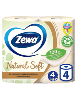 Бумага туалетная Zewa NATURAL SOFT 4с нат100%цел втул 15,9м130л 4рул/уп8533