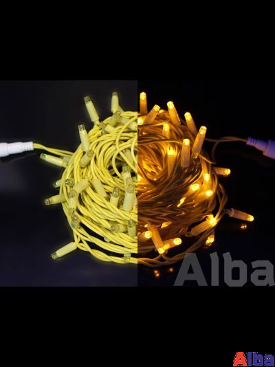 Гирлянда-Нить 10 м, 24В, БЕЛЫЙ ТЕПЛЫЙ, IP65 мерцание, золотой провод
