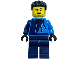 Monster Truck Driver - Male, Dark Azure and Dark Blue Racing Jacket with Flames, Dark Blue Legs, Black Hair, n/a (cty1760)