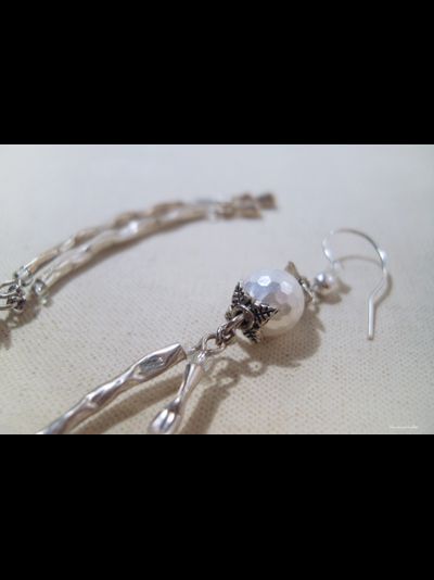Длинные серьги &quot;Льдинки дождя&quot; с гранёным жемчугом