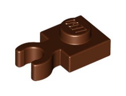 Plate, Modified 1 x 1 with Open O Clip Thick Vertical Grip, Reddish Brown (4085d / 6066142 / 6337003)