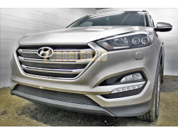 Защита радиатора Hyundai Tucson 2015-2018 (Comfort,Lifestyle,Primary,Family) (4 части) black верх PREMIUM