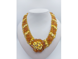 Колье из Чешского бисера и натурального янтаря 00956