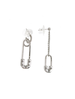 (АРТИКУЛ: 8966/42) СЕРЬГИ ЖЕНСКИЕ, АССИМЕТРИЧНЫЕ, СТИЛИЗОВАННЫЕ "БУЛАВКИ", СЕРЕБРИСТЫЙ МЕТАЛЛ, МЕЛКИЕ СТРАЗЫ