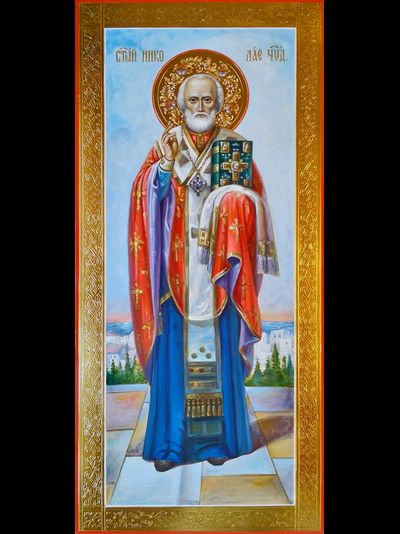 Николай Чудотворец. Рукописная мерная икона.