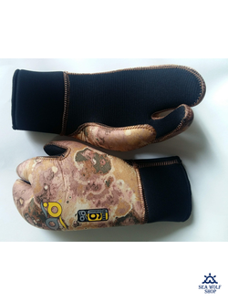 Рукавицы неопреновые 7мм AquaDiscovery 3х-палые "Camo" ОП р.L