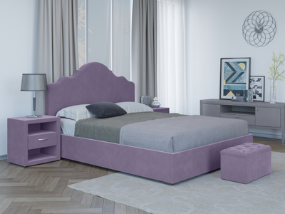 Кровать двуспальная, MyCloud Эльза с подъемным механизмом, бельевым ящиком, мягкое изголовье фигурное