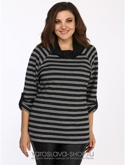 Модель: 2333. Джемпер с хомутом черного цвета в серую полоску.