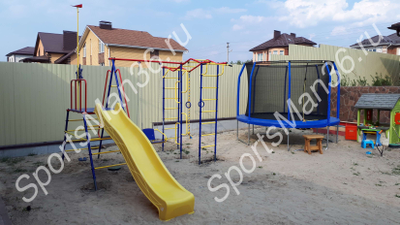 Уличный детский спортивный комплекс ПИОНЕР-ЮНГА с батутом PERFETTO SPORT 10, диаметр 3м