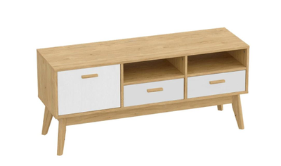 Калгари Тумба под ТВ 1280х400х570 Дуб натуральный светлый / Белый матовый
