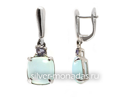 Серьги из серебра 925 пробы с халцедонами и кордиеритами (С-002ХЦ)