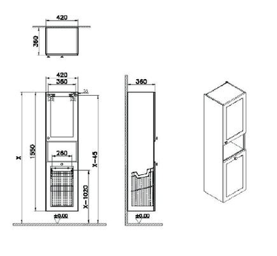Пенал высокий, Vitra Root Classic, 40 см, с корзиной для белья, матовый белый, правосторонний, 68524