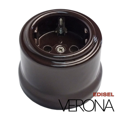 Розетка керамическая ретро коричневая EDISEL Verona, 16А