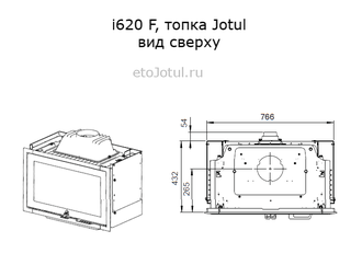 Размеры топки Jotul i620 F, ширина, глубина, вид сверху