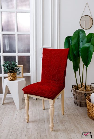 Чехол на стул Жаккард Волна Бордовый. Россия