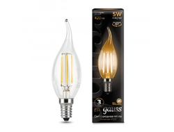 Gauss Filament Свеча на ветру E14 5W(420lm) 2700K 2K 122x35 филамент (нитевидная), прозр. 104801105
