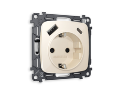 Розетка 2P+E с зарядкой 2USB A+C 20W Бежевый глянец - Ambrella Volt - OMEGA