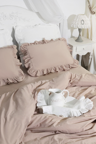 Постельный комплект с оборками "бежевый" (хлопок 100%)