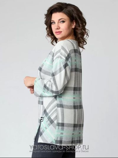 Трикотажная туника мятно-серого цвета в крупную клетку