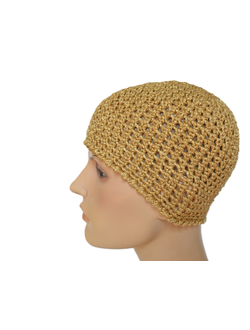Шапка сетка женская вязаная золотистого цвета