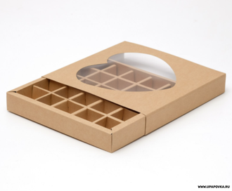 Коробка для конфет 25 шт 22 х 22 х 3,5 см "Сердце" Бурый