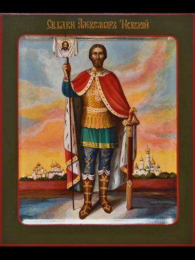 Александр Невский, святой великий князь. Рукописная икона.