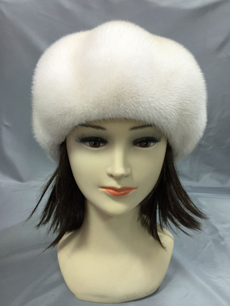 Женская шапка норковая  берет Патиссон французский малый Лилия  натуральный мех зимняя, белый  жемчуг Арт. ц-0134