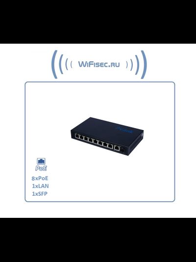 Коммутатор 10 портовый с 8 портами РоЕ (PV-POE08G1S1) - 8xPoE 1000 Мбит/c, 1xLAN, 1xSFP 1000 Мбит/c, бюджет PoE 120 Вт (Версия: 2094)