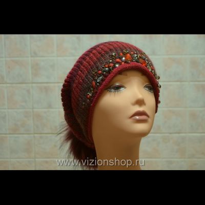 Женская шапка с помпоном и камнями зима 2018 Vizio Визио Италия 5833