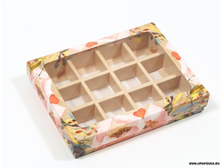 Коробка для конфет 12 шт Крафт Цветы 19 х 15 х 3,5 см