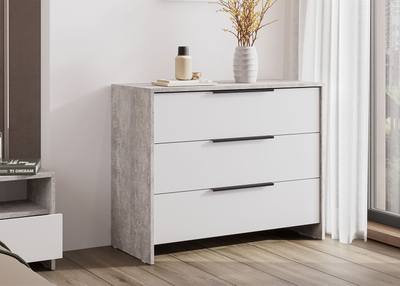Камелия комод 3 ящика Цемент светлый / Белый текстурный