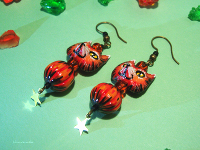 "Лисички из Шервуда", оранжевые серьги с чешским стеклом