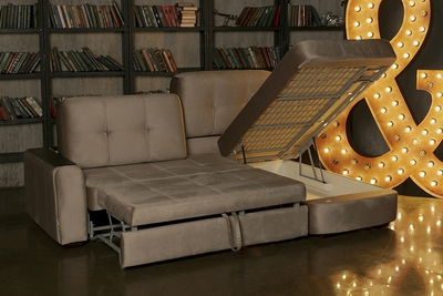 ДВУСПАЛЬНЫЙ РАСКЛАДНОЙ ПРУЖИННЫЙ УГЛОВОЙ ДИВАН-КРОВАТЬ БЕРЛИН, С РЕГУЛИРУЕМЫМИ ПОДУШКАМИ, МЕТАЛЛОСКЕЛЕТ, СО СПАЛЬНЫМ МЕСТОМ И МЕХАНИЗМОМ ДЕЛЬФИН, ШИРОКИЕ ПОДЛОКОТНИКИ С ДЕКОРОМ