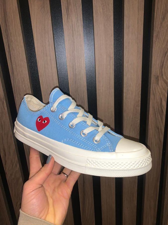 Converse Comme Des Garcons голубые низкие с сердечком 168303C