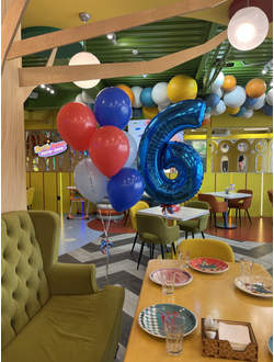 Цифра и фонтан из 6 шаров