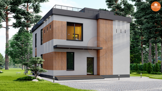 Двухэтажный дом из Газобетона с плоской кровлей и террасой - 170 м2