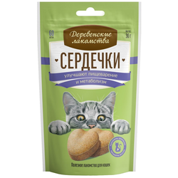Деревенские лакомства, лакомство для кошек Сердечки для пищеварения и метаболизма, 30 г