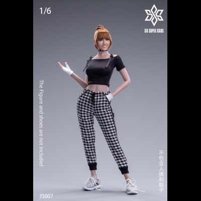 Женский свободный костюм - 1/6 Female T-shirt Plaid Casual Pants (3S007) - 3STOYS